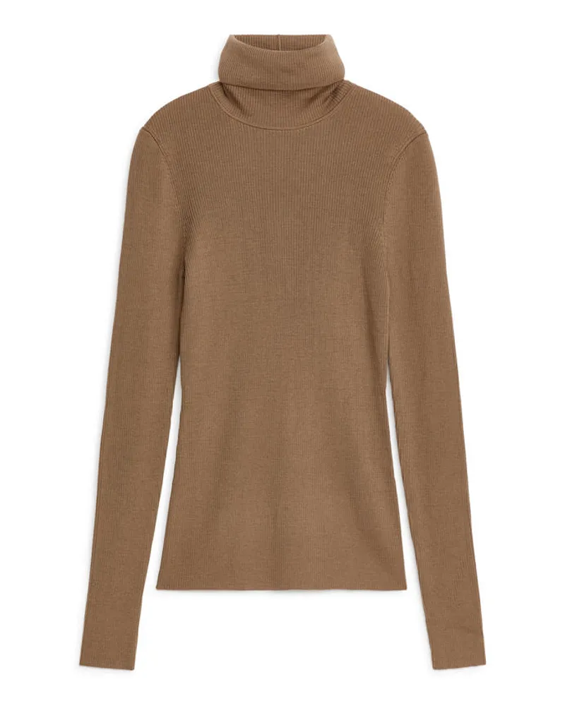 Arket Rollkragenpullover aus Merinowolle Dunkelbeige