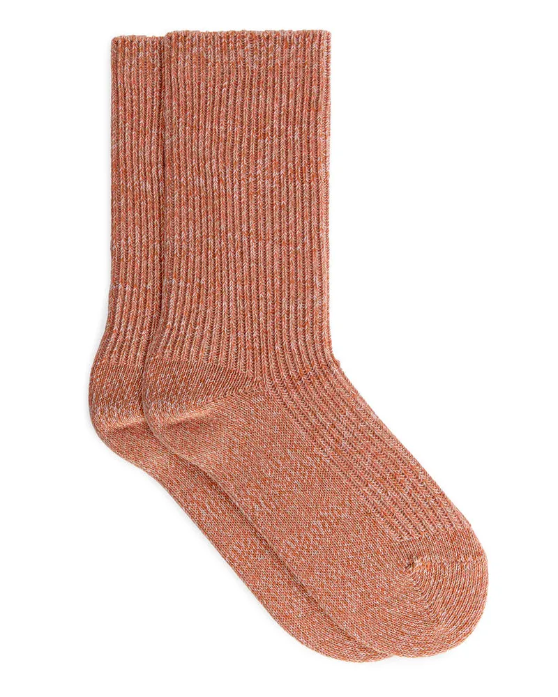 Arket Rippensocken aus Baumwolle Dunkelorange-meliert