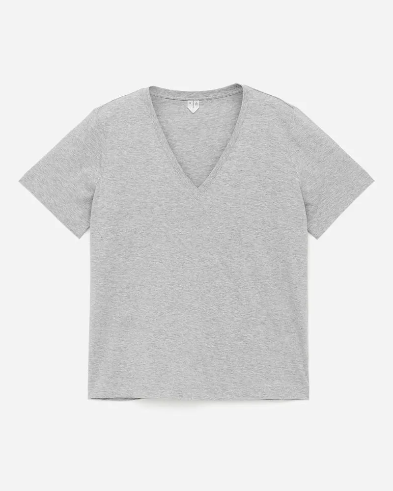 Arket T-Shirt Mit V-Ausschnitt - Grau Graumeliert