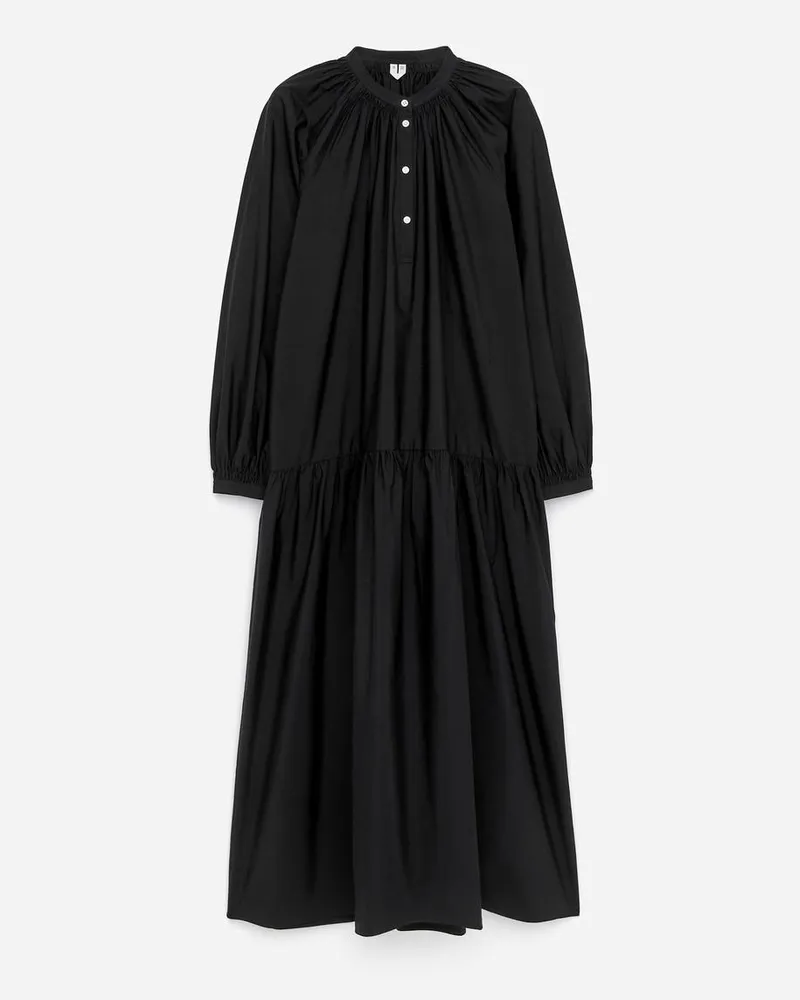 Arket Midikleid Aus Baumwolle -Schwarz Schwarz