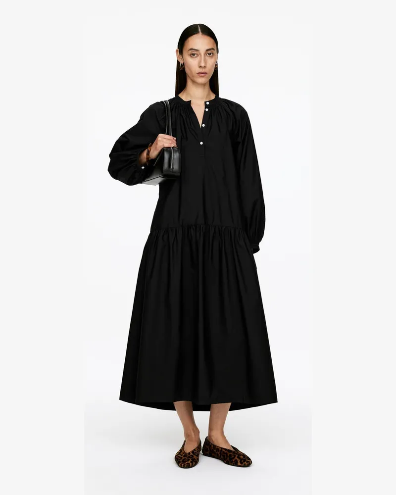 Arket Midikleid Aus Baumwolle -Schwarz Schwarz
