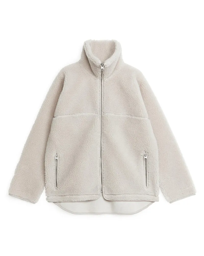 Arket Teddyjacke mit Hohem Kragen Off-white