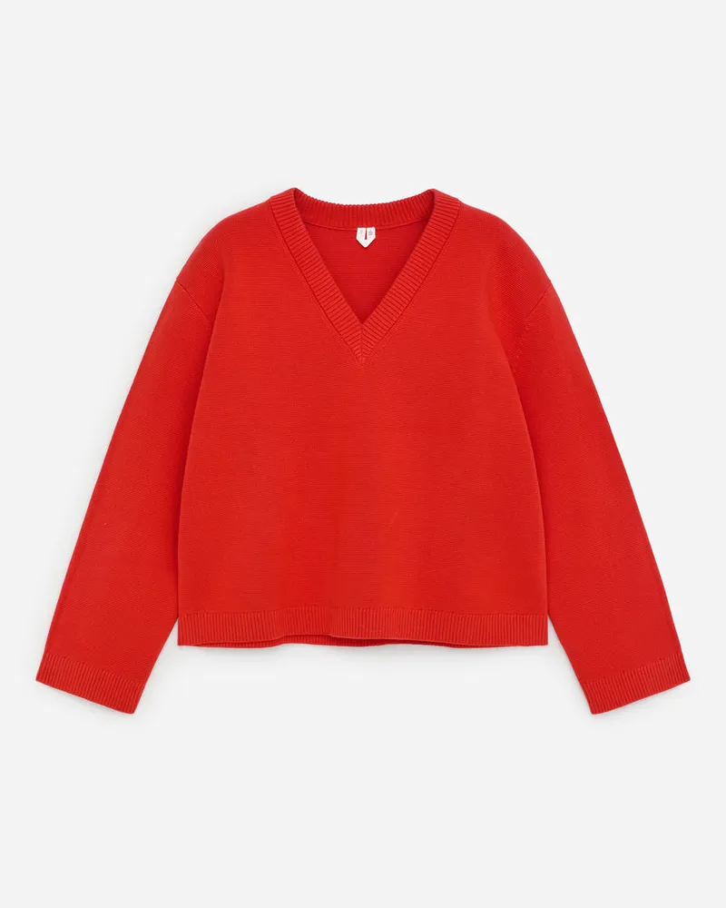 Arket Baumwollpullover Mit V-Ausschnitt -Rot Rot