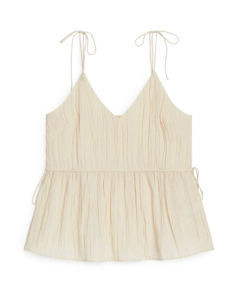 Arket Crinkle-Trägertop - Weiß|Beige Cremeweiß