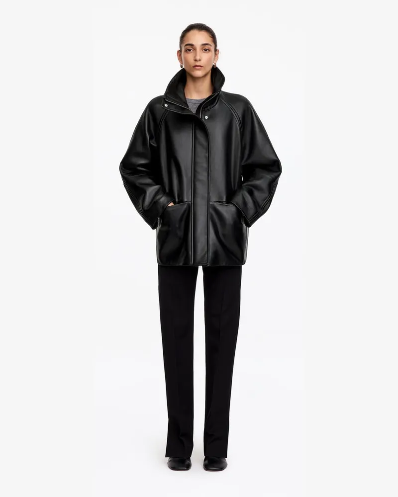 Arket Lederjacke Mit Stehkragen -Schwarz Schwarz