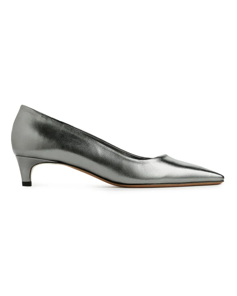 Arket Lederpumps Mit Eckiger Spitze - Silberfarben Silber