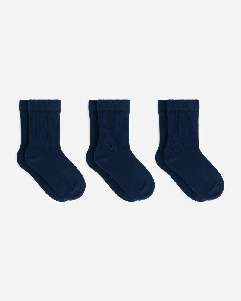 Arket Rippstricksocken, 3 Paare - Blau Dunkelblau