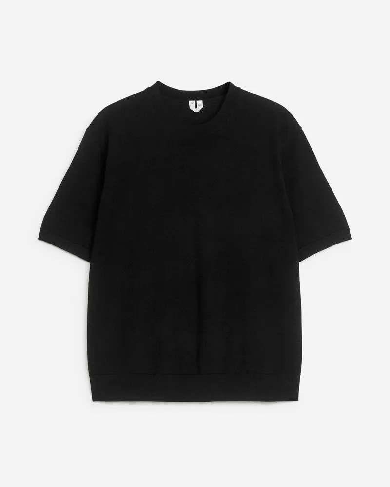 Arket Gestricktes T-Shirt Aus Merinowolle - Schwarz Schwarz
