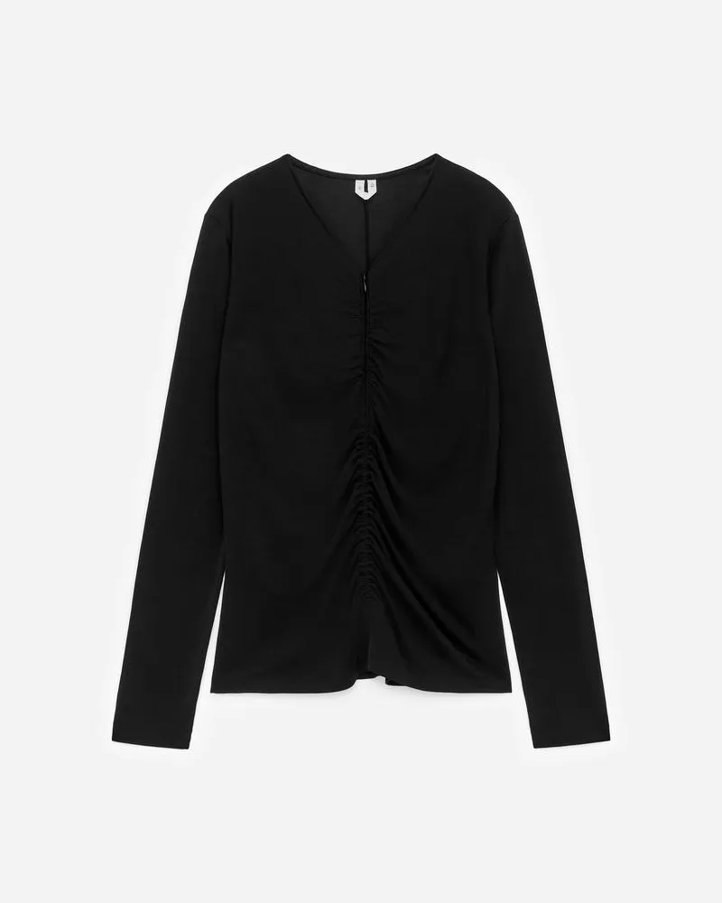 Arket Gerafftes Oberteil Mit Kurzem Reißverschluss -Schwarz Schwarz