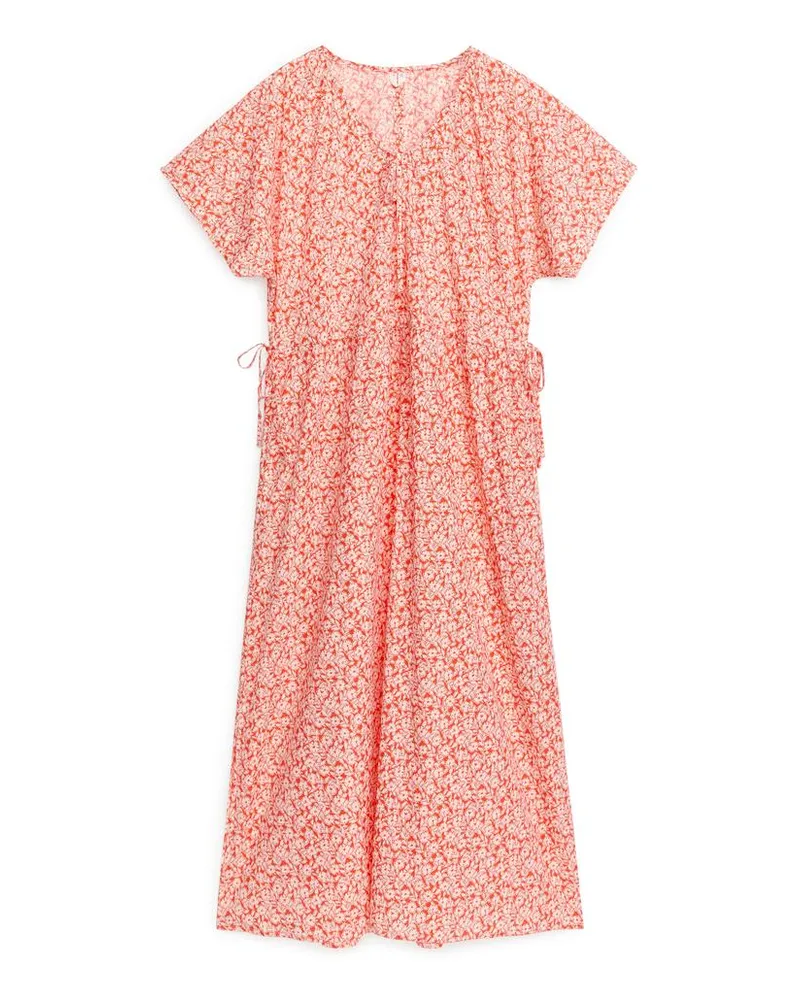 Arket Geblümtes Kleid Aus Lyocell-Mix - Mehrfarbig|Orange|Weiß Orange