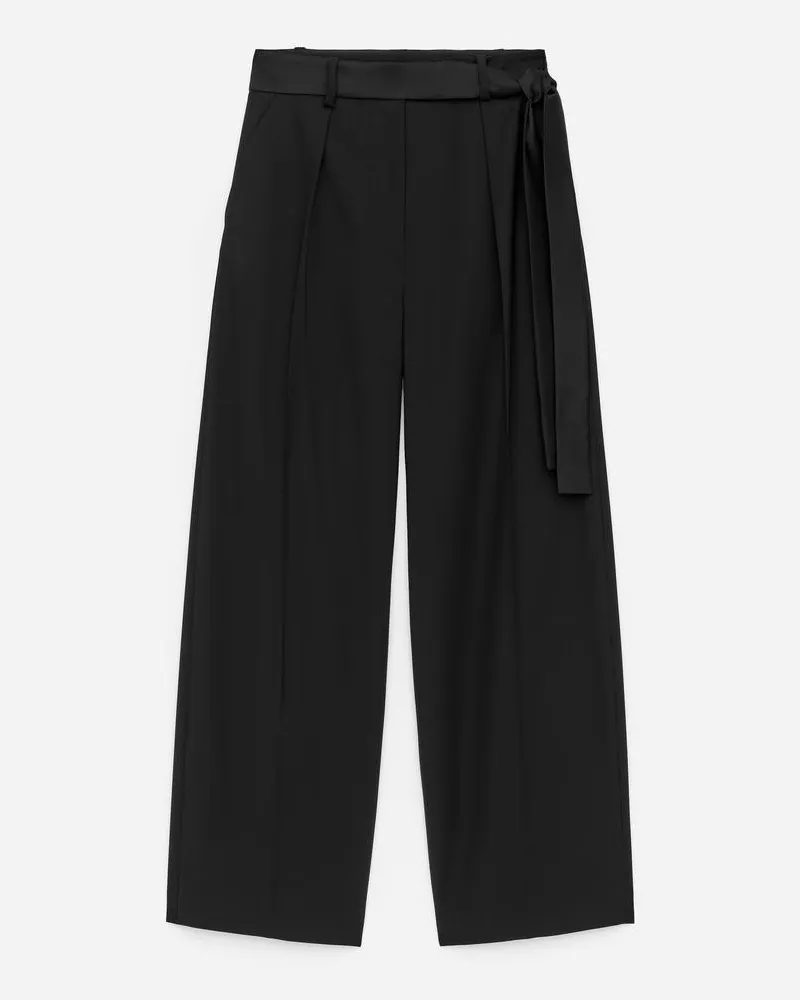 Arket Hose Mit Satingürtel Und Falten -Schwarz Schwarz