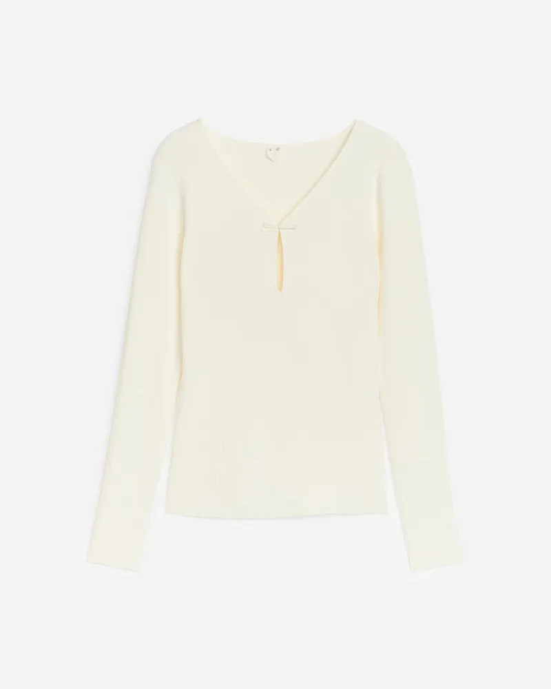 Arket Geripptes Oberteil Mit Schleife -Weiß Weiß