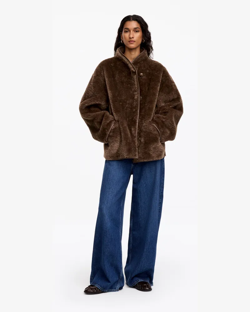 Arket Teddyjacke Mit Stehkragen -Braun Braun
