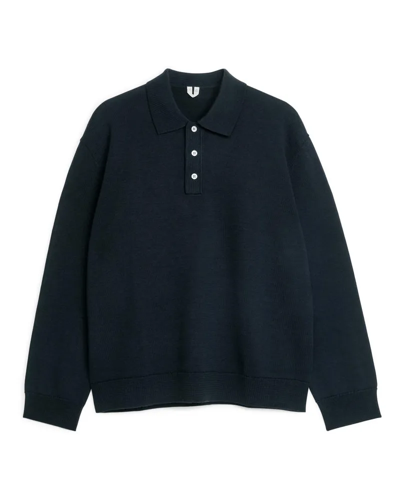 Arket Langärmeliges Merino-Poloshirt -Schwarz Schwarz