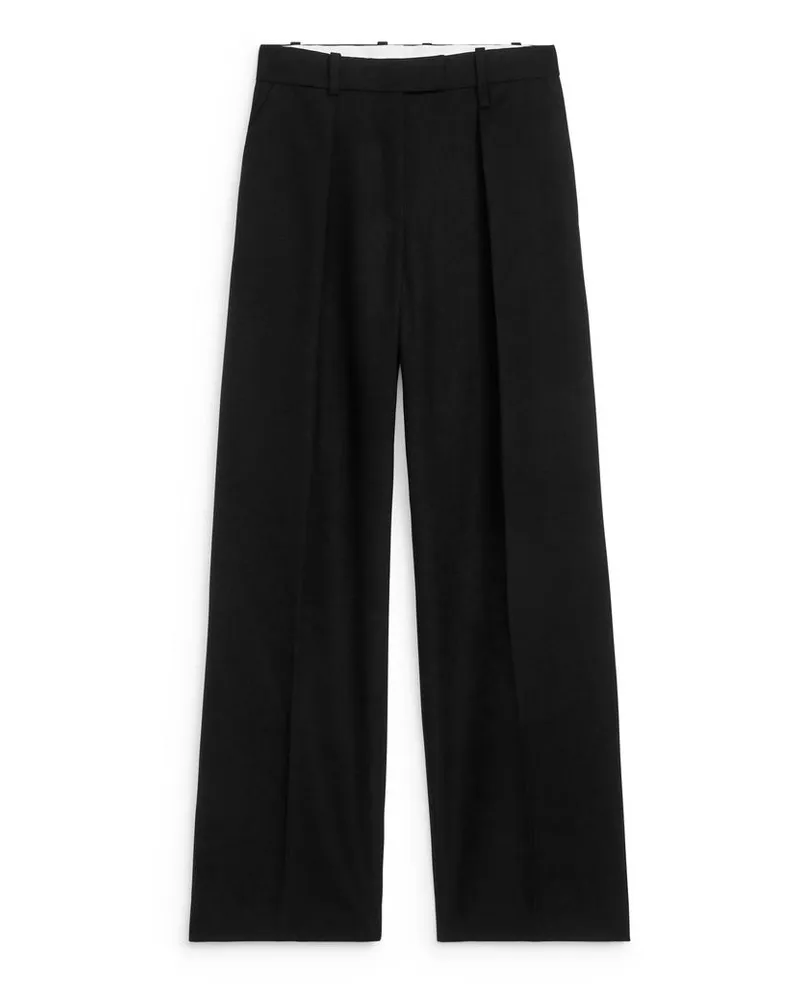 Arket Hose Mit Hohem Bund Und Falten - Schwarz Schwarz