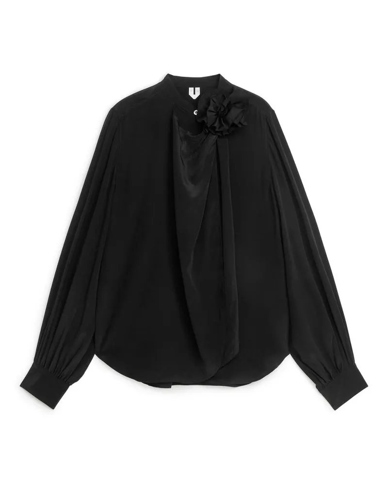 Arket Seidenbluse Mit Blumenapplikation - Schwarz Schwarz