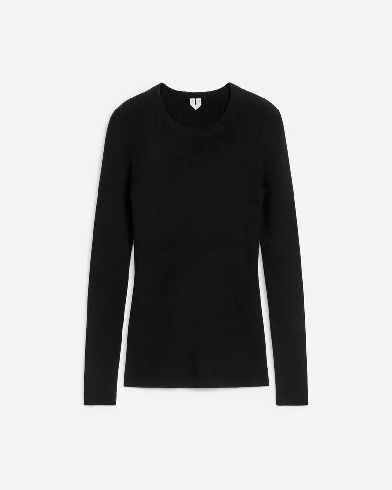 Arket Rippstrick-Oberteil Aus Merinowolle -Schwarz Schwarz