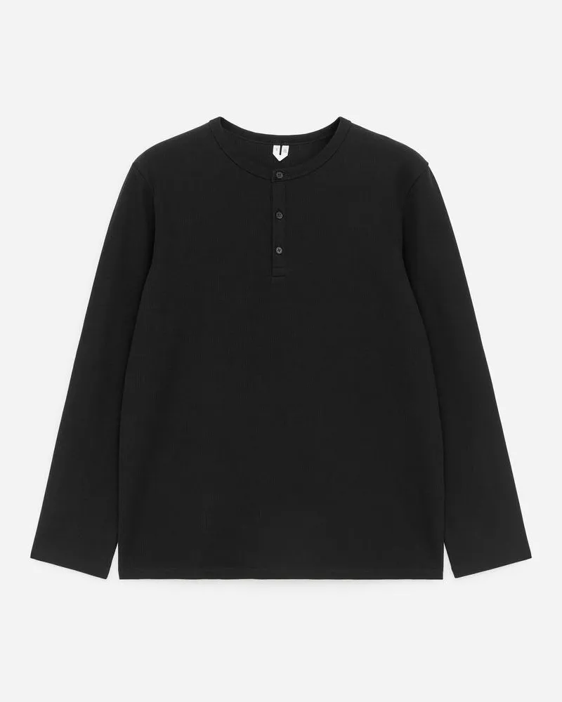 Arket Fitted Henley Shirt -Schwarz Schwarz