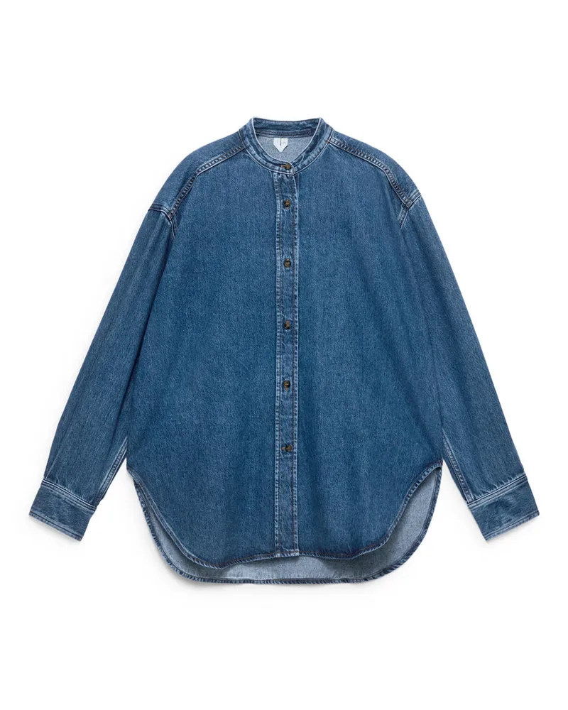 Arket Jeanshemd Mit Stehkragen - Blau Blau