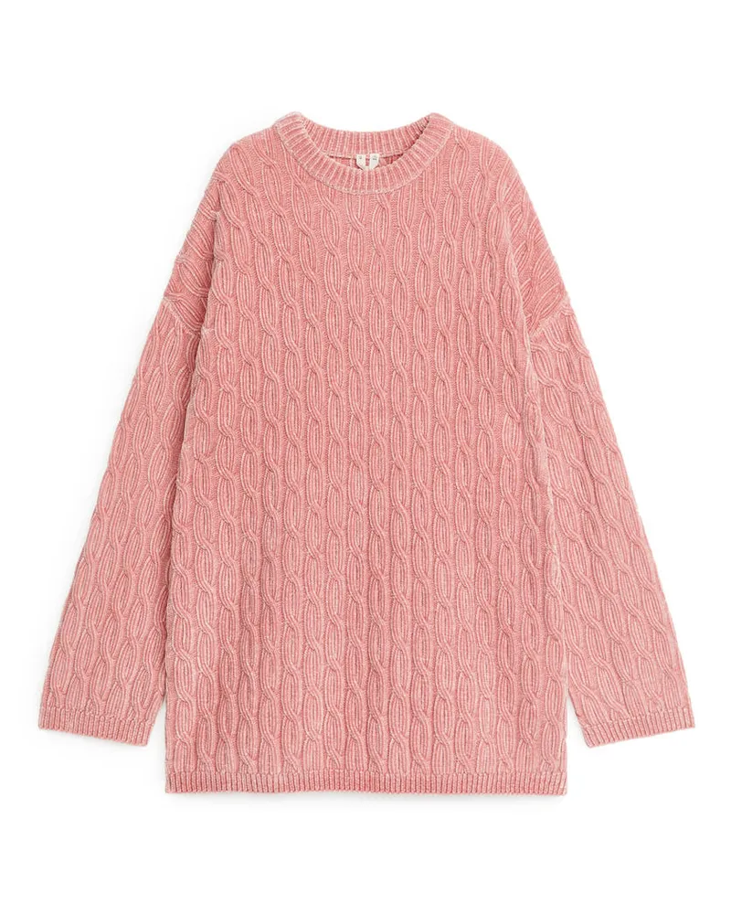 Arket Chenille-Pullover Mit Zopfmuster - Rosa Pfirsich