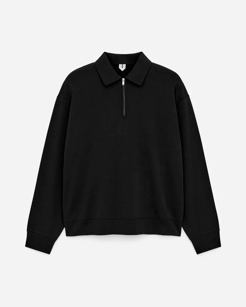 Arket Poloshirt Mit Kurzem Reißverschluss - Schwarz Schwarz