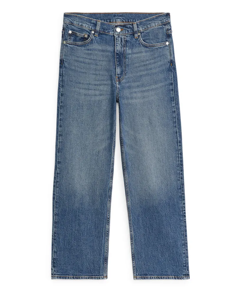 Arket Rose Cropped Straight Stretchjeans - Blau Mittelblau