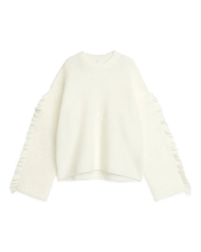 Arket Pullover Aus Mohair Und Wolle Mit Rüschen - Weiß Cremeweiß