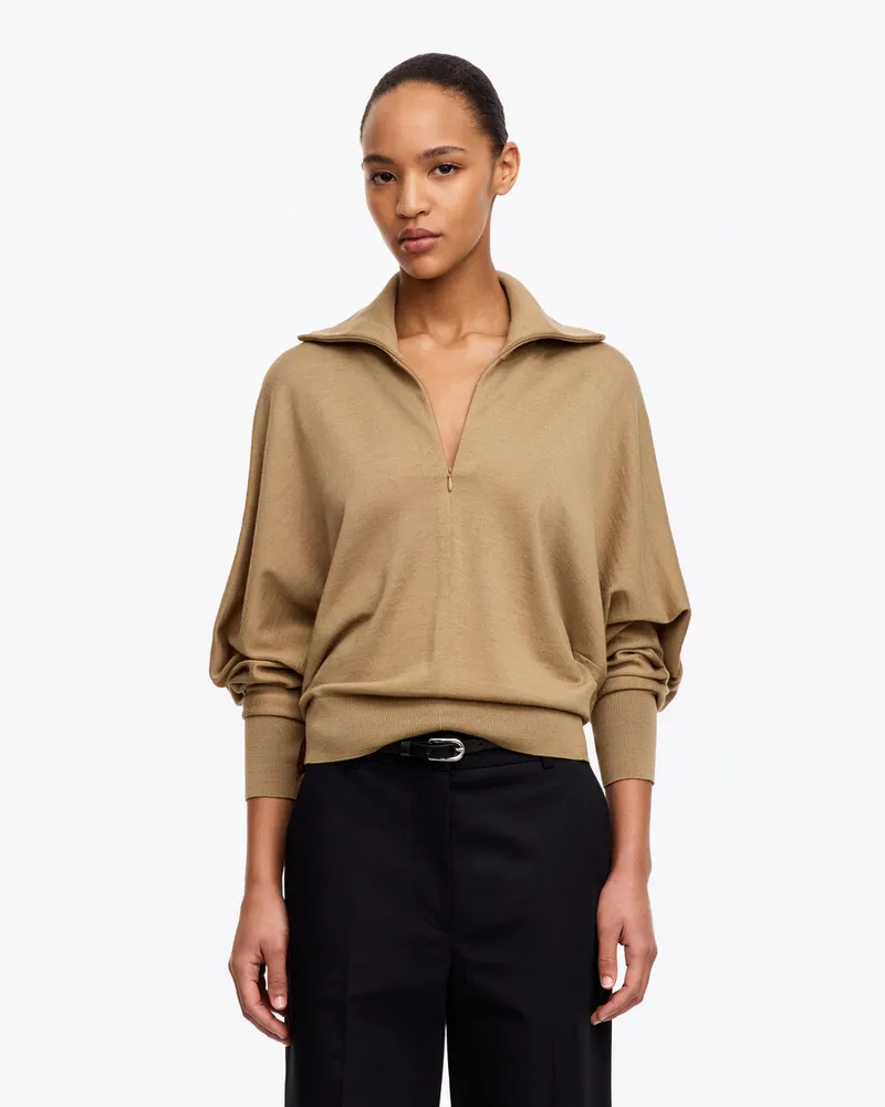 Arket Pullover Aus Merinowolle Mit Kurzem Reißverschluss -Beige Beige