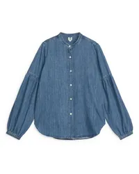 Arket Jeansbluse mit Puffärmeln Blau