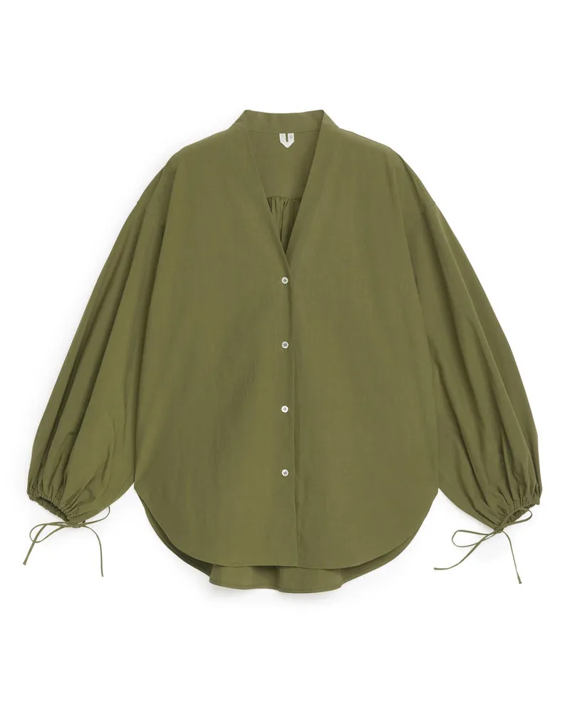 Arket Bluse Mit Puffärmeln - Grün Dunkles