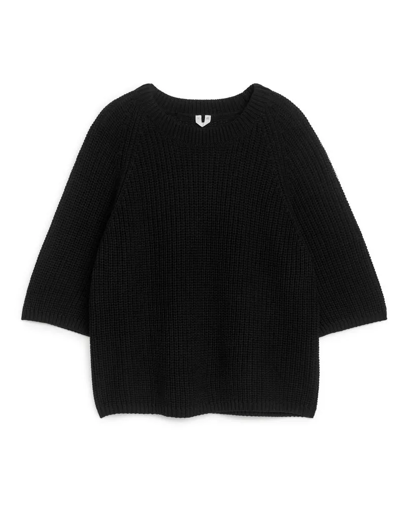 Arket Rippstrickoberteil Mit Kurzen Ärmeln -Schwarz Schwarz