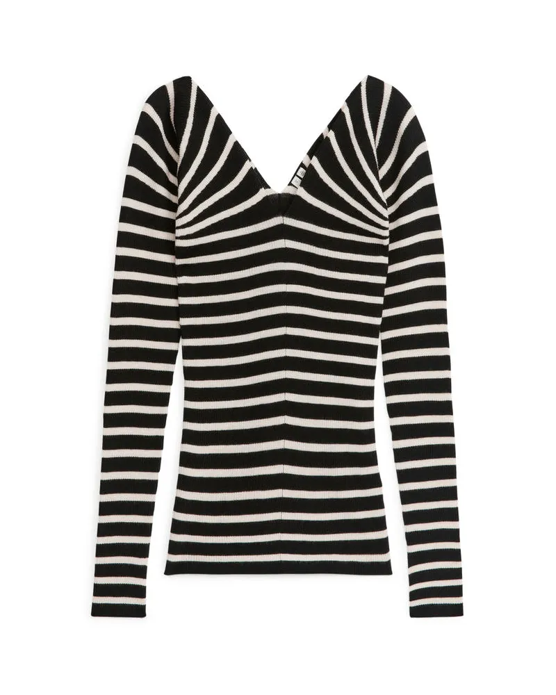 Arket Sonnenstrahlgestreifter Pullover - Mehrfarbig|Schwarz Weiß