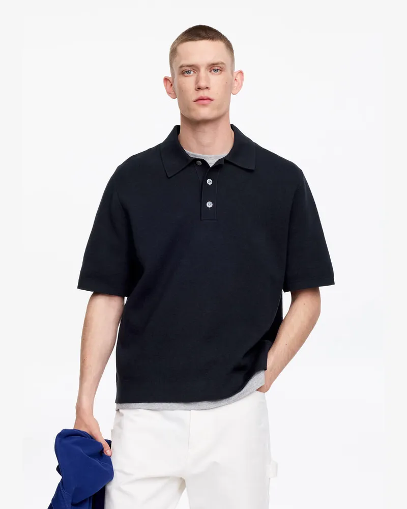 Arket Feinstrick-Poloshirt -Blau Blau