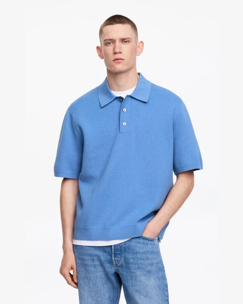 Arket Feinstrick-Poloshirt -Blau Blau