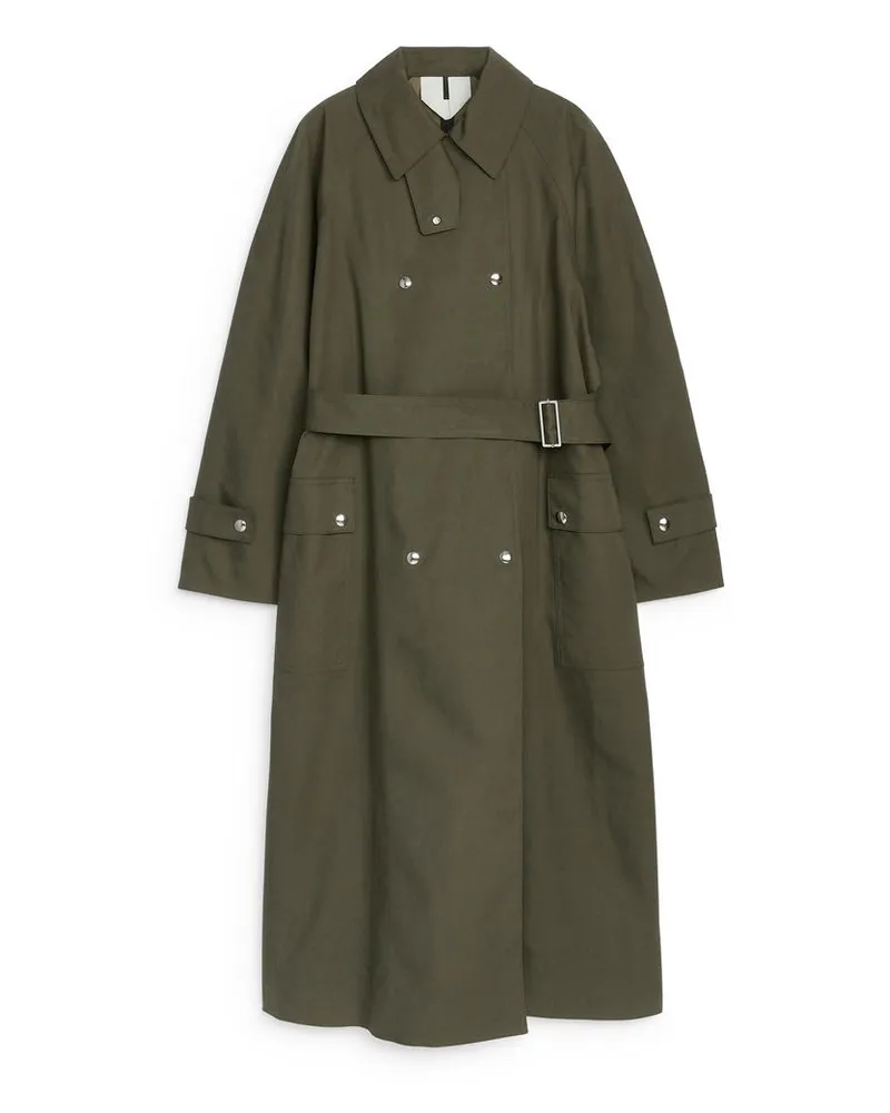 Arket Trenchcoat Mit Druckknöpfen - Grün Khaki