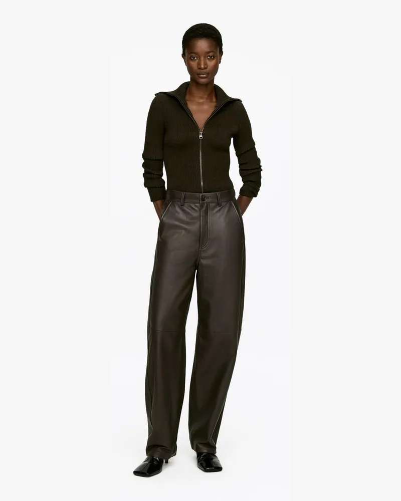 Arket Lederhose Mit Barrel Leg -Braun Braun