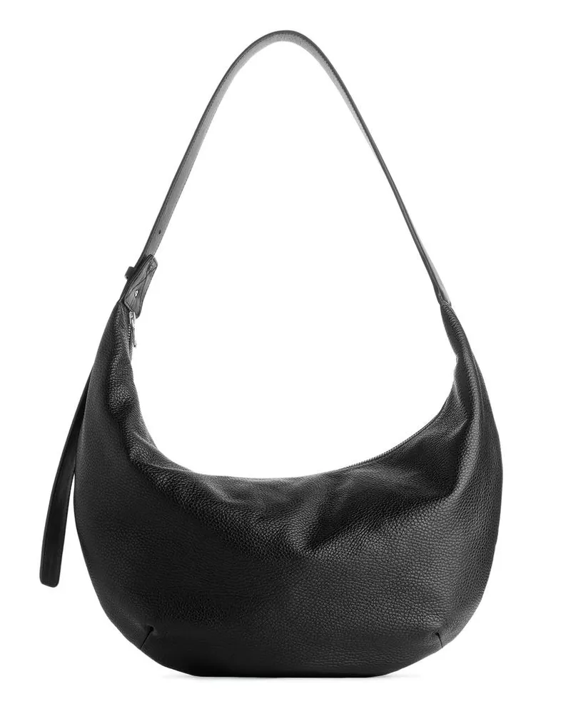 Arket Geschwungene Ledertasche - Schwarz Schwarz