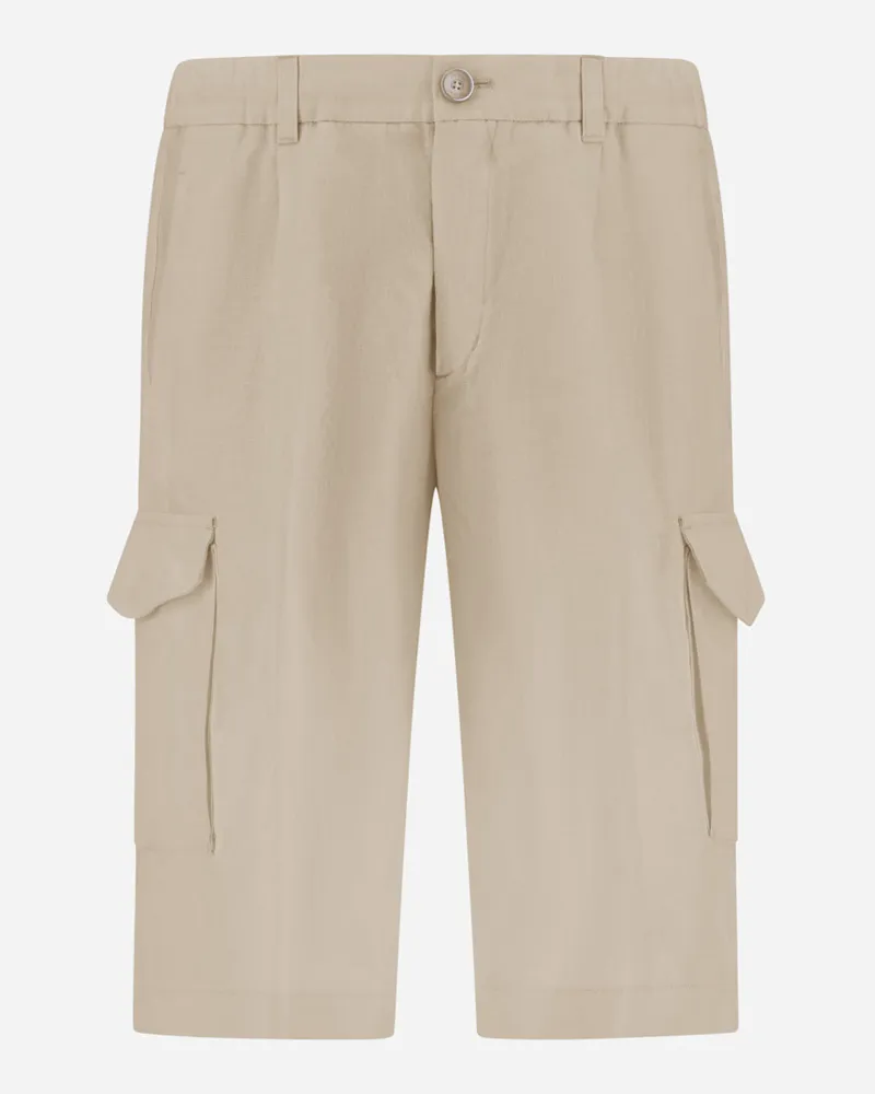 Herno Cargoshorts Aus Délavé-leinen Und Leinen Mit Tropen-print - Mann Hose Chantilly Chantilly