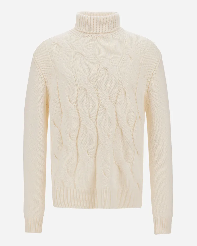 Herno Rollkragenpullover Aus Wolle Mit Zopfmuster - Mann Pullover & Strickjacken Milchweiß Milchweiß