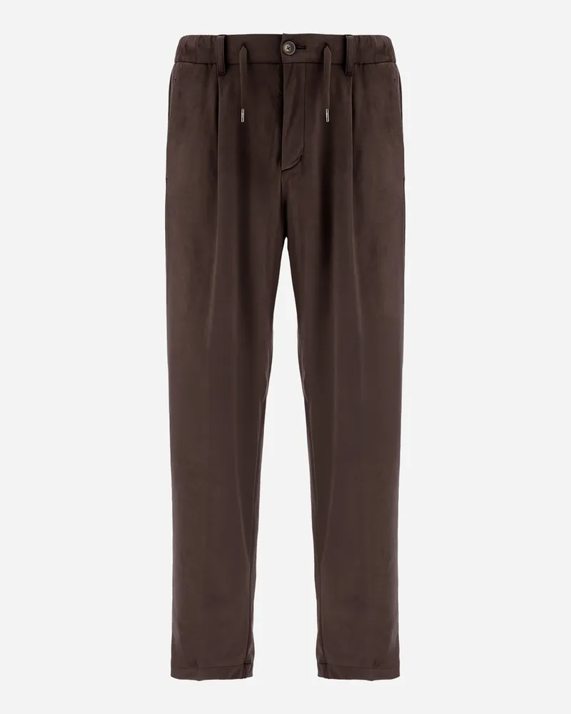 Herno Hose Resort Aus Mikrofaser Mit Veloursledereffekt - Mann Hose Dunkelbraun Dunkelbraun