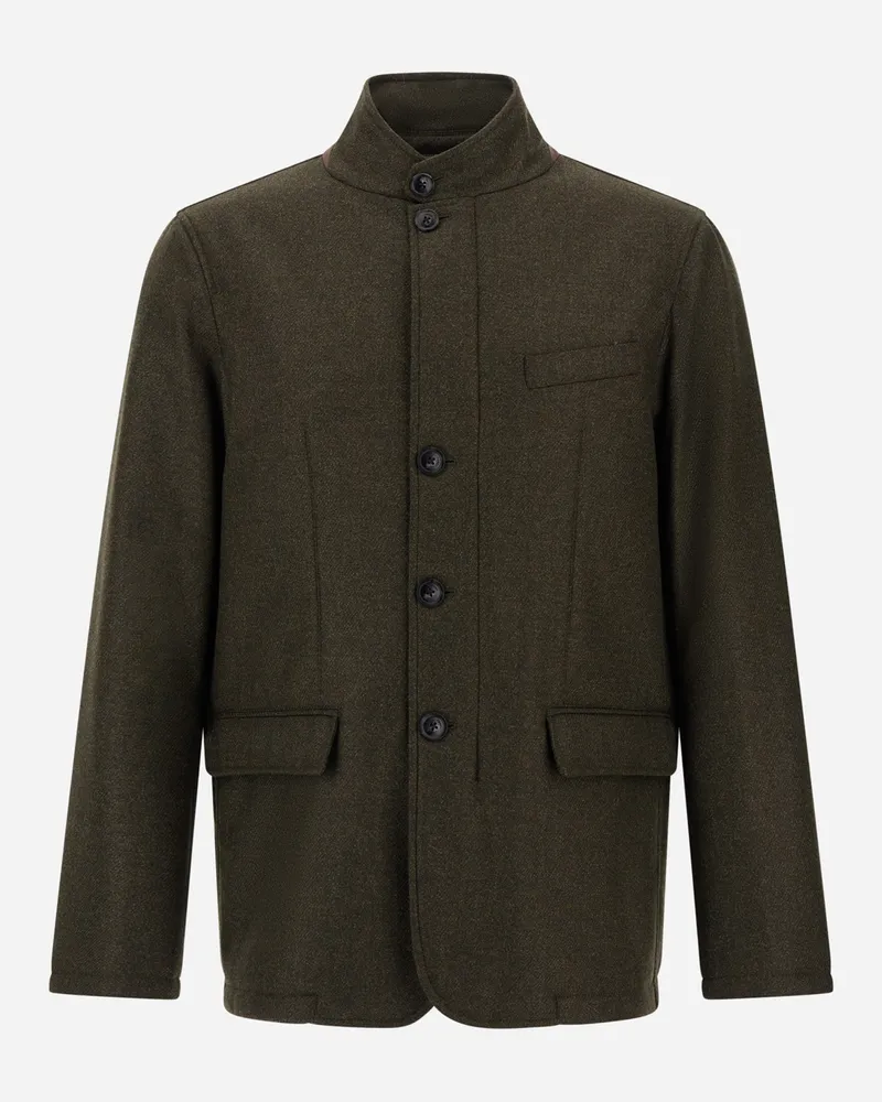 Herno Jacke Aus Wolle, Seide Und Suede Effect - Mann Blazers Helles Militärgrün Helles