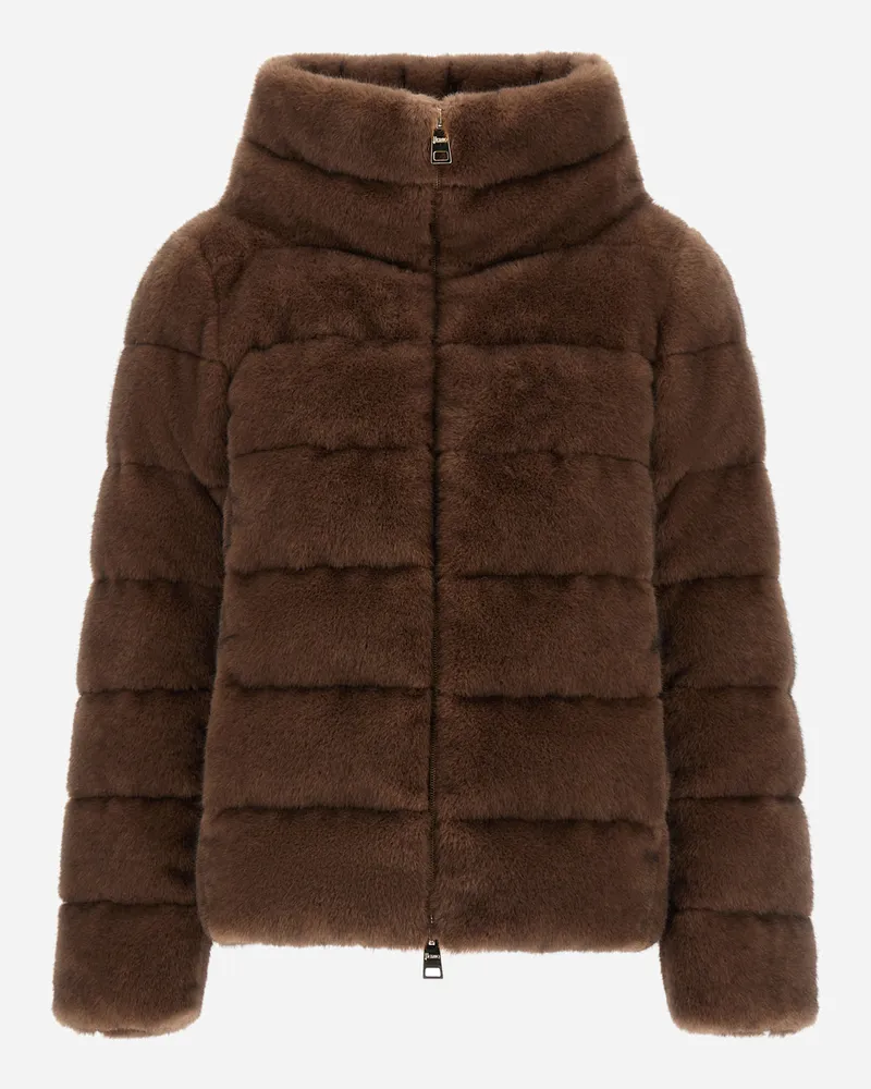 Herno Jacke Aus Melange Mit Nerzpelzoptik - Frau Mäntel & Trenchcoats Dunkle Schokolade Dunkle