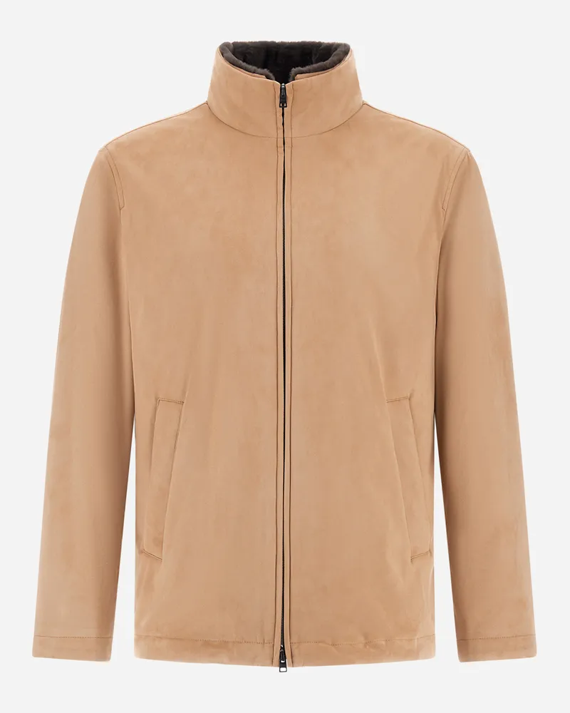 Herno Bomberjacke Resort Aus Mikrofaser Mit Veloursledereffekt Und Light Faux Fur - Mann Bomber Camel Camel