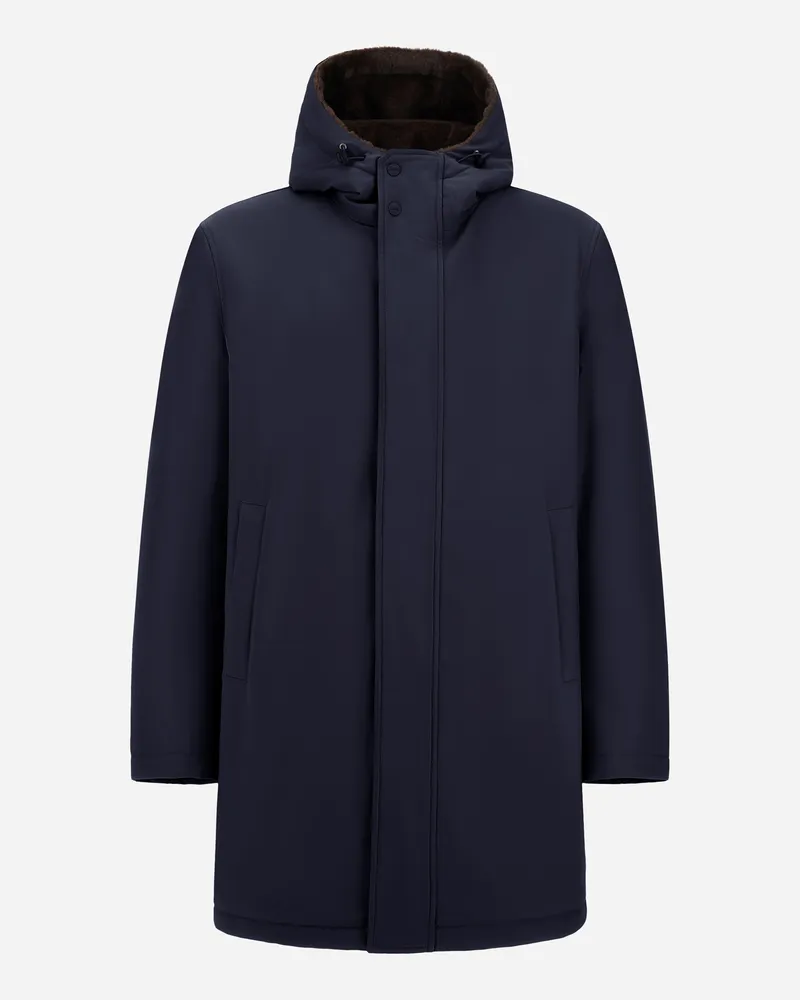Herno Parka Aus Mattem Twill Und Light Faux Fur - Mann Parka & Jacken Marineblau Marineblau