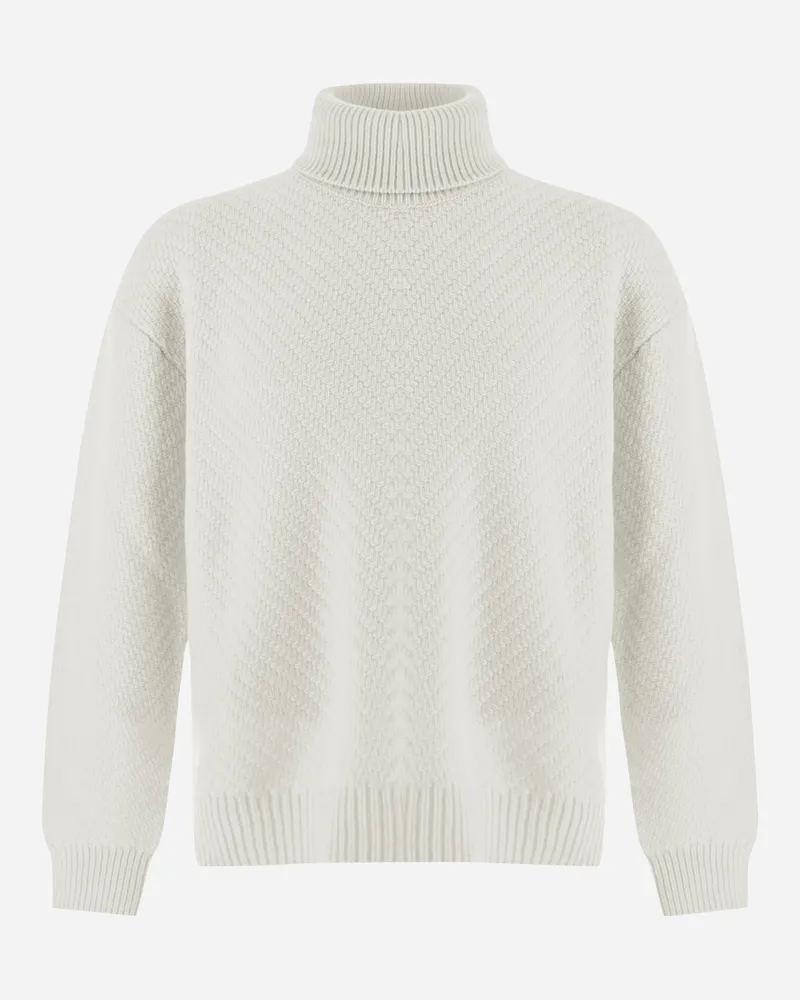 Herno Rollkragenpullover Aus Infinity Herringbone Wool Cremefarben