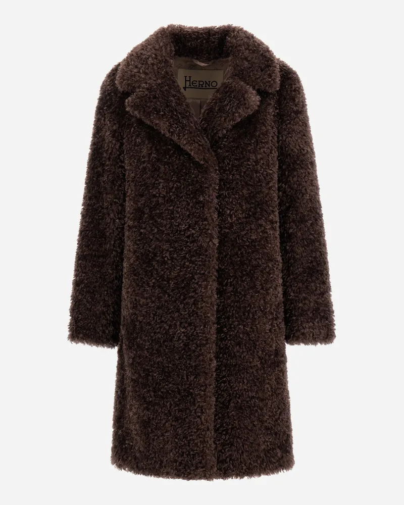Herno Mantel Aus Curly Alternative Fur - Frau Mäntel & Trenchcoats Dunkle Schokolade Dunkle