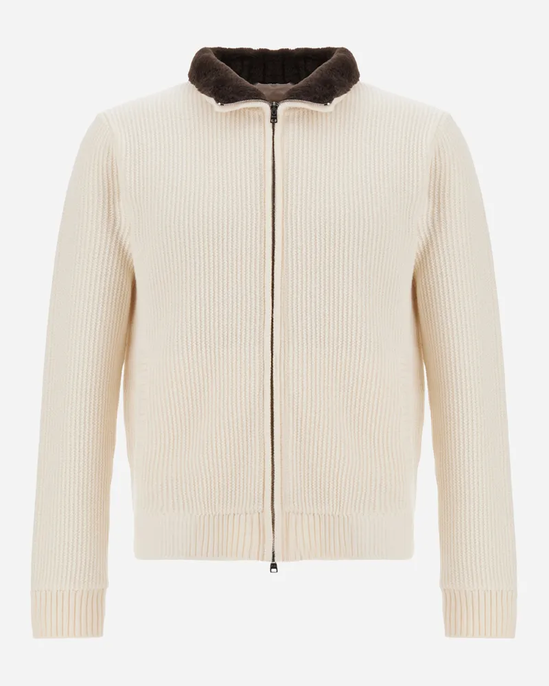 Herno Cardigan Resort Aus Reiner Wolle Im Glattstrickmuster - Mann Pullover & Strickjacken Milchweiß Milchweiß