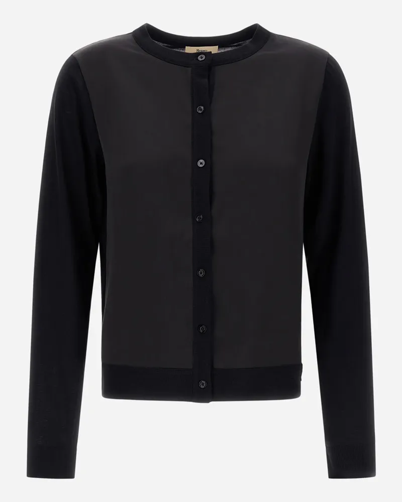 Herno Cardigan Aus Glam Knit Effect Und Satin Schwarz