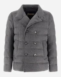 Herno Peacoat Aus Easy Cashmere Mix Hellgrau