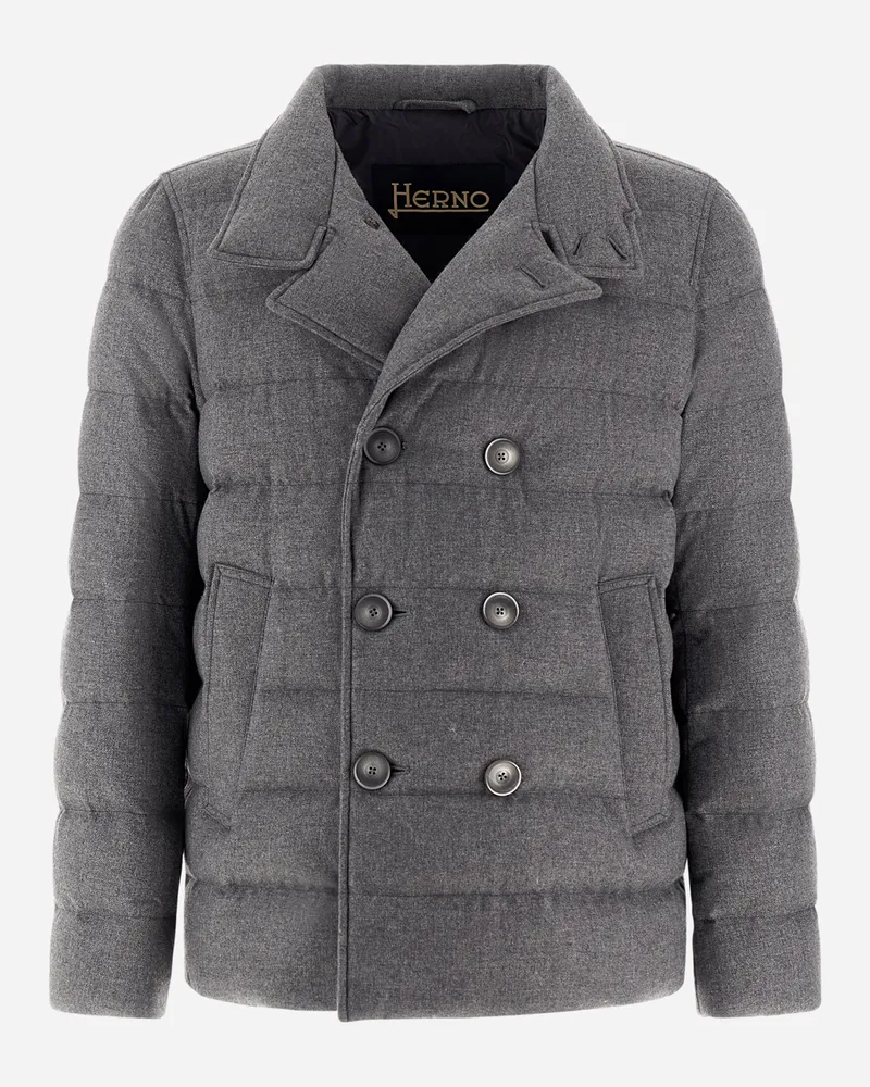 Herno Peacoat Aus Easy Cashmere Mix Hellgrau